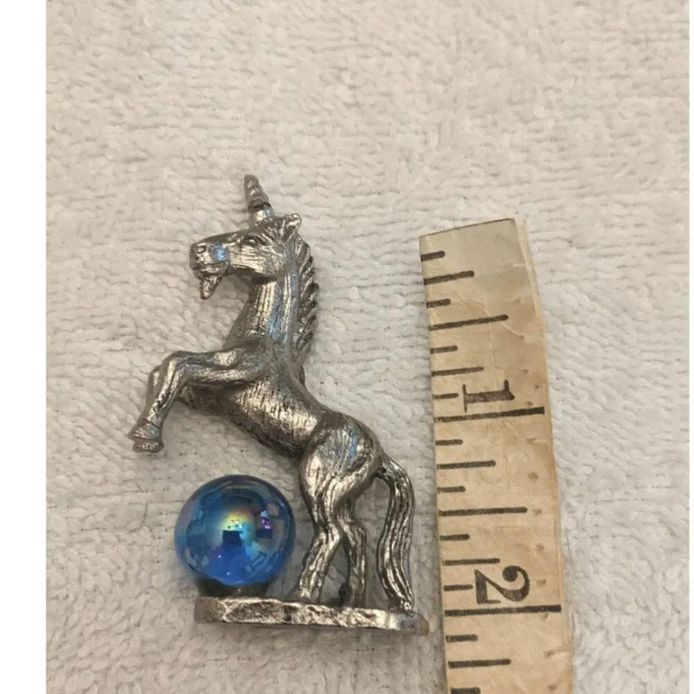 Pewter Unicorn Vintage 2 Inch with Blue Globe